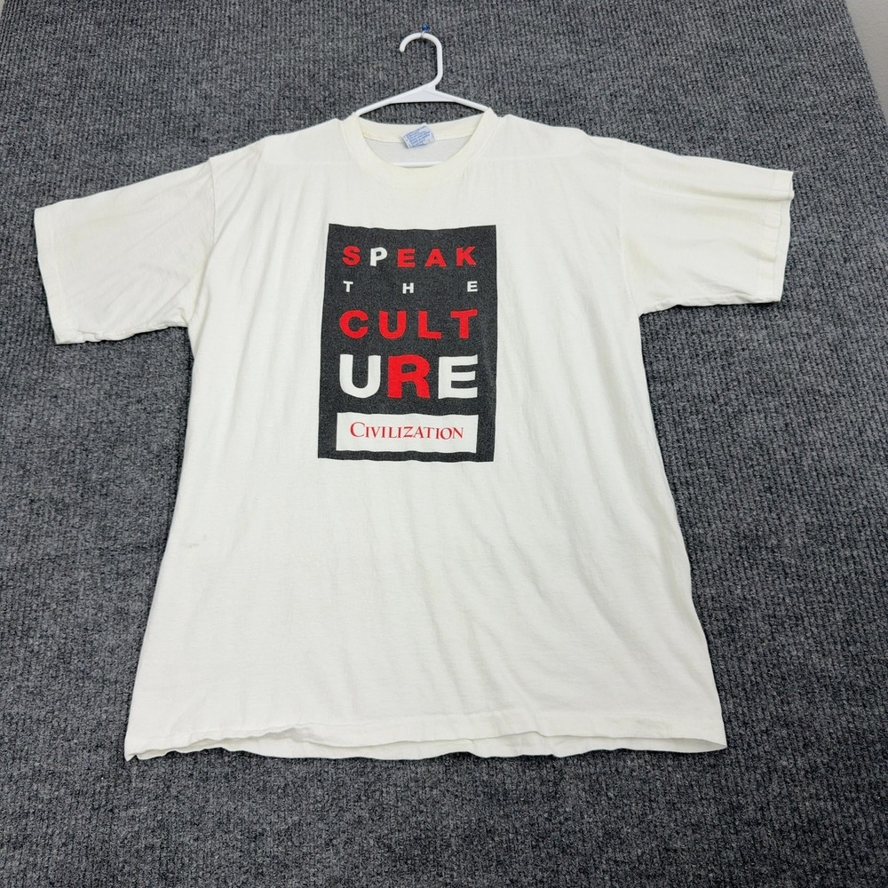Vintage Speak The Culture Graphic 90s All Sport T Shirt Mens XL White Cotton